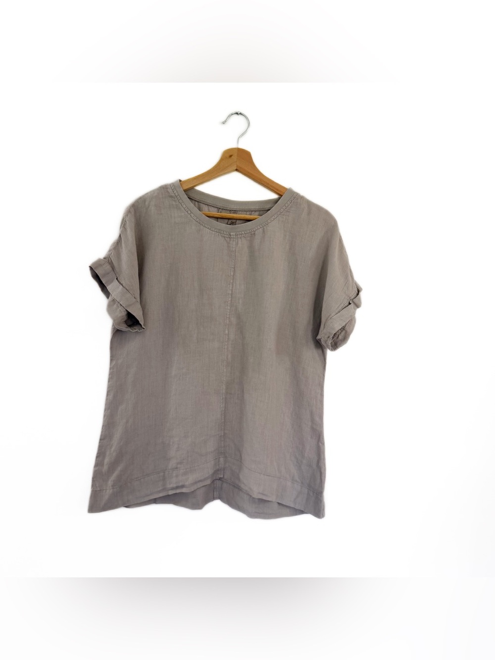Flax Shirt Womens Small 100% Linen Beige Roll Sleeve Casual Tee